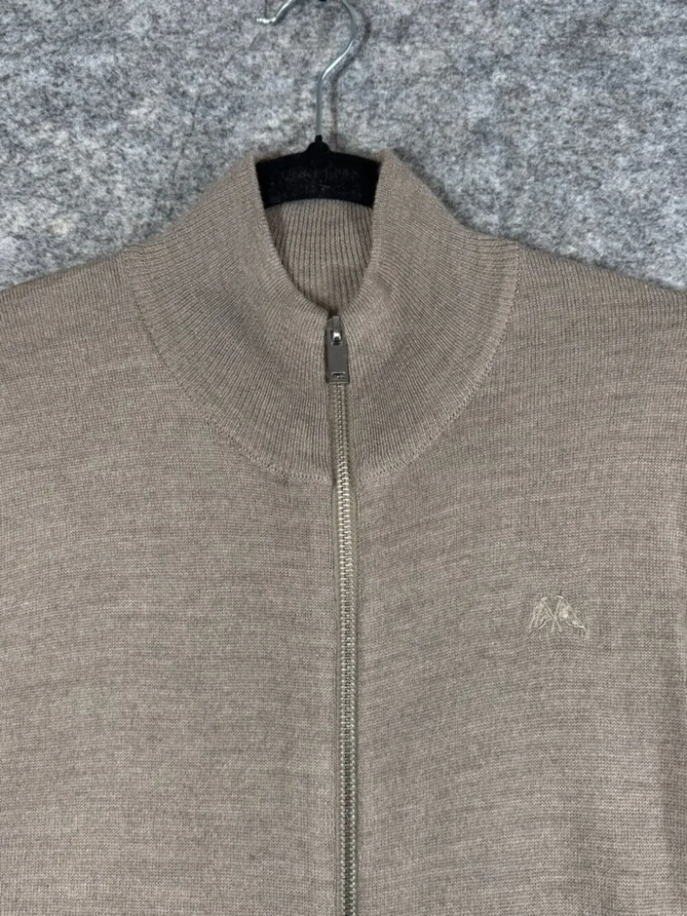 Lindbergh Merino Wool Zip Up Sweater Beige Slim Fit Size M Minimalist Luxury
